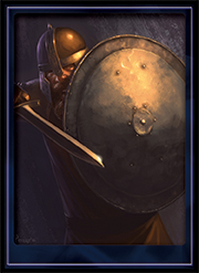 Warrior holding a metal shield